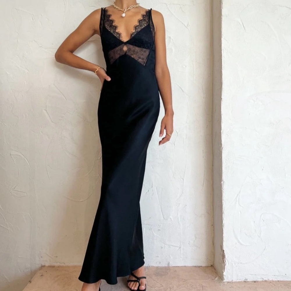 Bec & Bridge Black Lace Trim Slip Dress